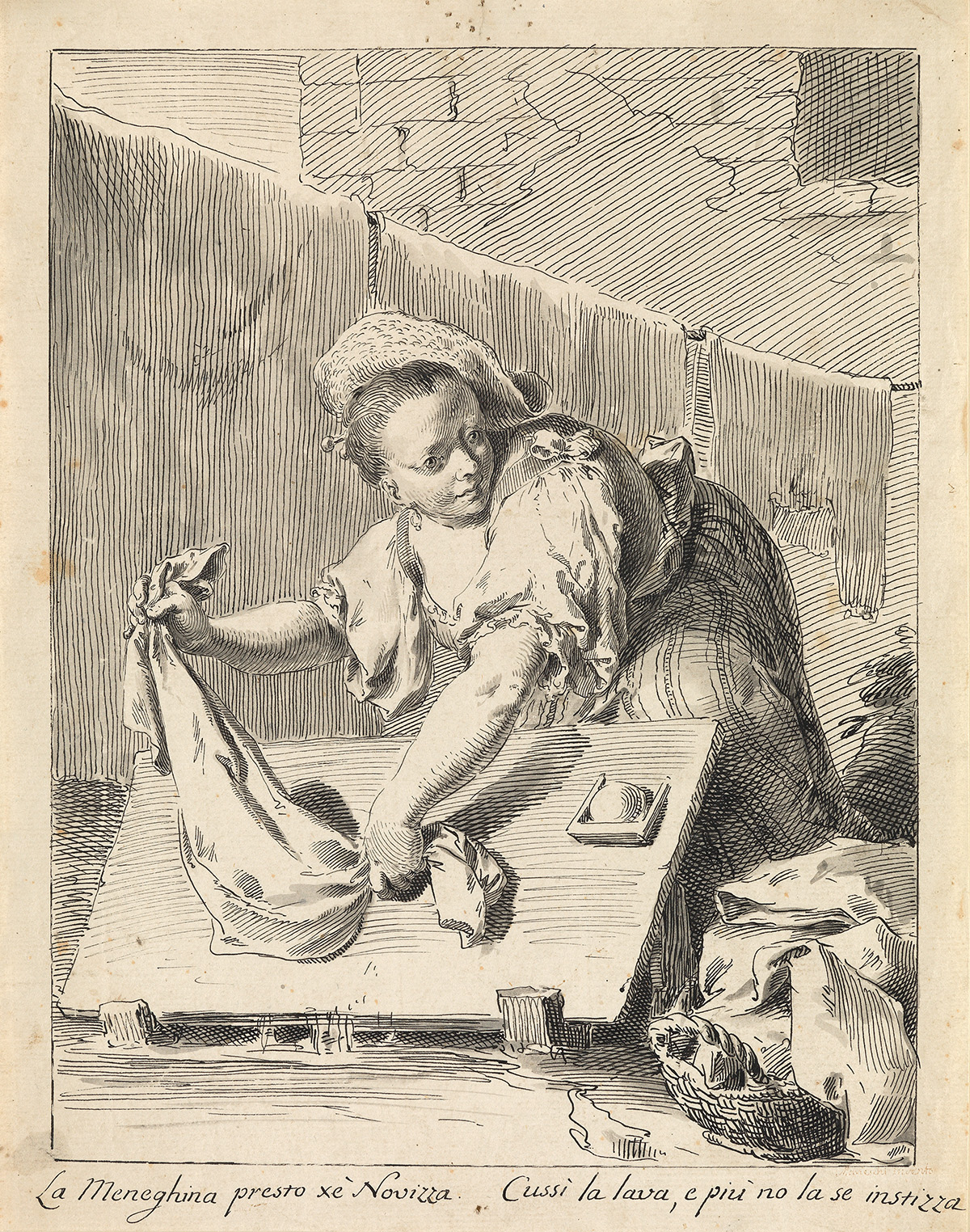 PIETRO ANTONIO NOVELLI (Venice 1729-1804 Venice) A Young Woman Washing Linen.